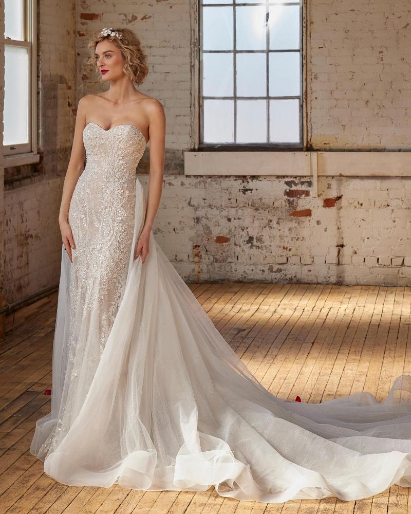 123235 strapless lace wedding dress with overskirt3